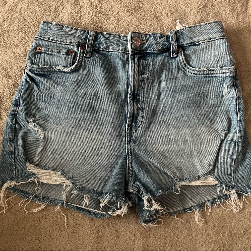 Zara Faded Blue Ripped Jean Shorts